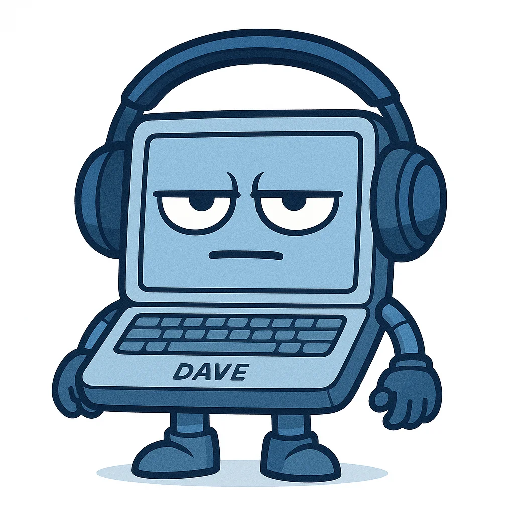 Dave — The Straight Man. Cool blue robot character.