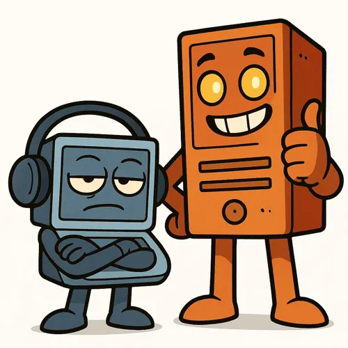 Jeff and Dave — AI duo. Jeff giving thumbs up, Dave with arms crossed.