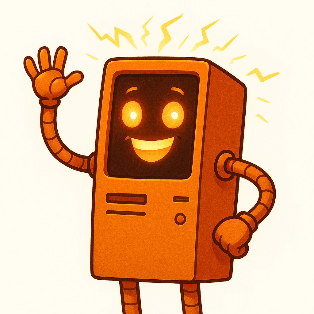 Jeff — The Chaos Agent. Electric orange robot character.